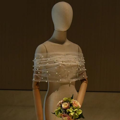 Wedding Bridal Shoulder Wrap Sheer Shawl with Pearl Beads Shoulder Wrap Elegant Simple Formal Banquets Shawl4
