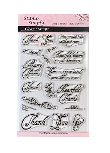 Stamp Simply Clear Stamps Thank You Many Thanks Heartfelt Gratitude Set 4X6 Inch Sheet - 16 Pieces #TOP1