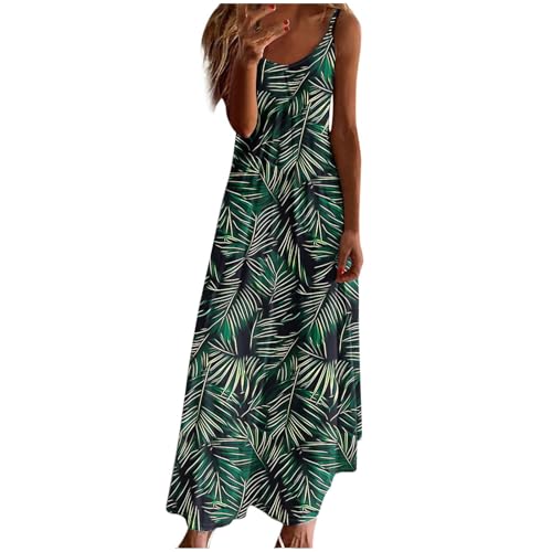 Maxi Dresses for Women UK Sleeveless Spaghetti Strap Dress Summer Floral Print V Neck Dresses Casual Oversized Strappy A-line Dress Baggy Holiday Vacation Beach Long Sundress