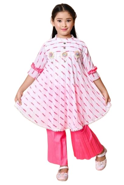 Kid Girls Printed Chiffon Top Dress with Palazzo Set