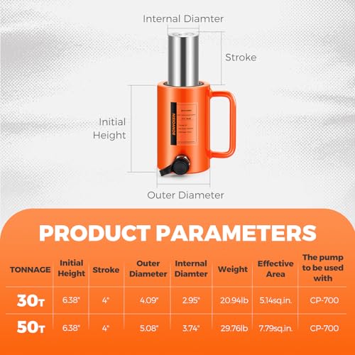 Image of Bonvoisin Hydraulic Ram Cylinder 30T Hydraulic Cylinder Jack Porta Power Ram 4 inch Stroke Single Acting Lifting Cylinders for Machinery Shipbuilding