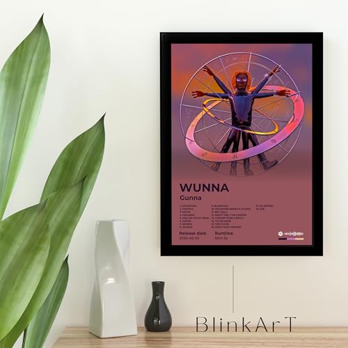 Image of BLINKART Gunna - WUNNA Wall Photo Frames | Wall Art for Bedroom, Living Room, Studio or Office | Album Cover Print with Spotify Song Link QR Code | Gift for Fans - 8x12 In
