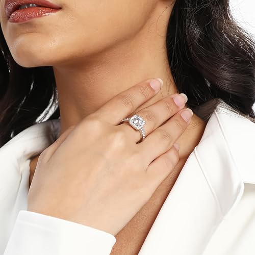 18K White Gold Plated Rings for Women - 7/8/9# Cz Three-In-One Halo Wedding Engagement Promise Eternity Ring, Personalized Hypoallergenic Non Tarnish Rings, Christmas Birthday Gifts Trendy Jewelry4