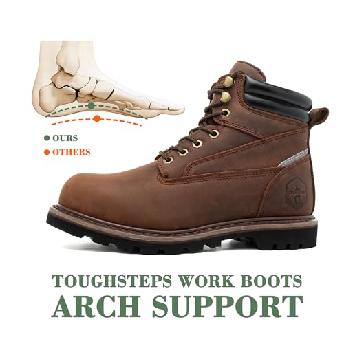 Image of Steel Toe Work Boots for Men 6 Inch Waterproof Non Slip Rubber Comfort Leather Safety Durable Industrial Construction Boots