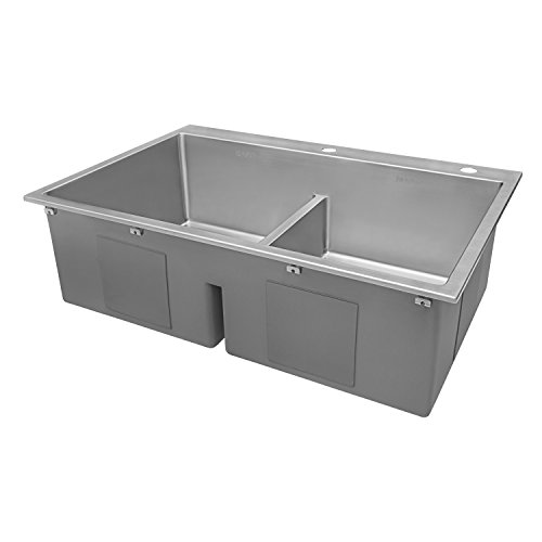 Ruvati 33-Inch Drop-In Low-Divide Tight Radius 50/50 Double Bowl 16 Gauge Topmount Kitchen Sink - Rvh8051 #TOP3