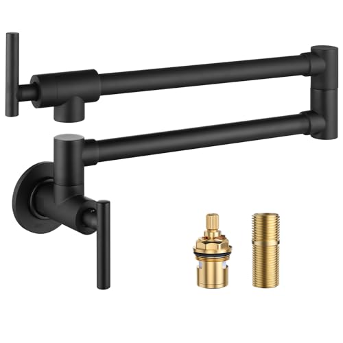 WOWOW Black Pot Filler Faucet - 304 Stainless Steel Pot Filler Over Stove Wall Mounted Kitchen Folding Faucet with Double Joint Swing Arms