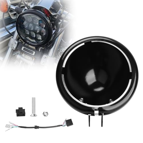 Chelhead Secchio per faro moto da 5,7 pollici con cablaggio H4 5 3/4 LED staffa alloggiamento faro compatibile con la maggior parte dei modelli Harley Softail Sportster XL1200 XL883 Dyna Customs