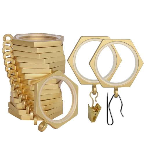 BlastHome® Luxury Curtain Rings - Premium Metal with Quiet, Smooth, Removable Nylon Inserts - Pinhooks and Clips Included - 1 1/2