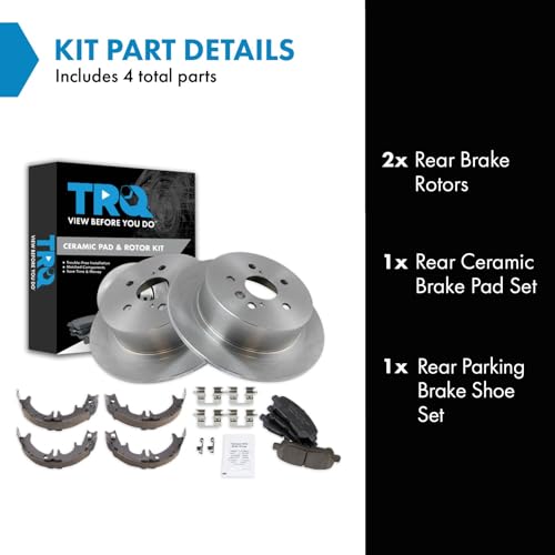 Image of TRQ Rear Brake Pad and Rotor Set Ceramic Parking Shoe Compatible with 2012-2013 Toyota Highlander