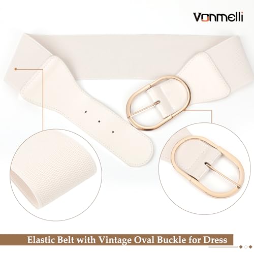 VONMELLI Vintage Wide Elastic Belt for Women's Dresses Stylish Stretchy Waistband with Oval Gold Buckle 5