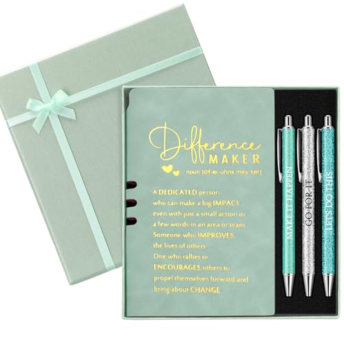 Thenshop 5 Pcs Employee Appreciation Valentines Office Gift Journal with Pen Difference Maker Inspirational Leather Notebook 3 Ballpoint Pens Box Thank You Gift for Coworker Staff Teacher(Green)