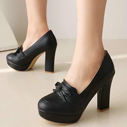 LUXMAX Women Block Heel Platform Pumps Bow Chunky High Heel Pumps2