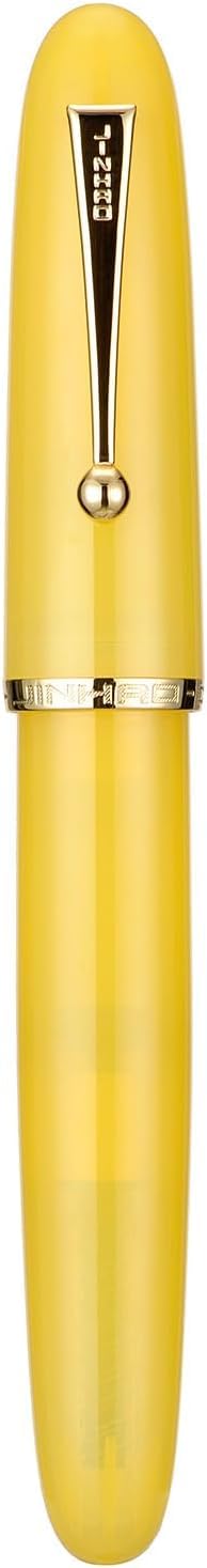 GOLD LEAF Jinhao 9019 Fountain Pen Dadao Series #8 Heartbeat Medium Nib, Yellow Acrylic Barrel with Large Ink Converter Gold Trim Big Size Resin Office Writing Pen