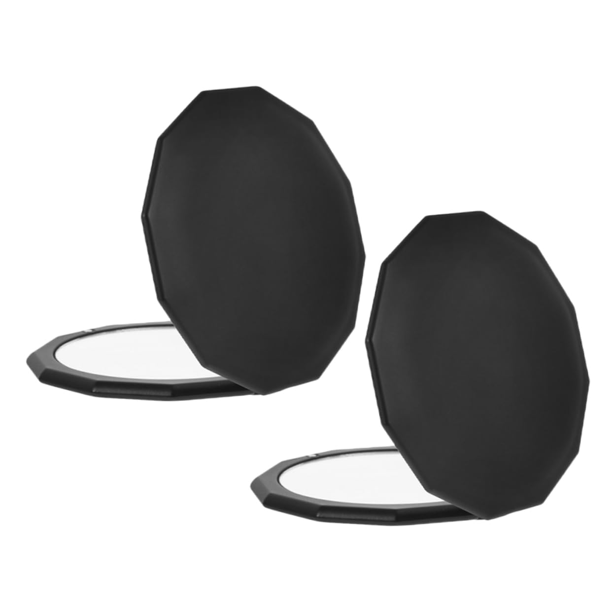 Mikinona Specchio Cosmetico Compatto Ingrandimento 5x, 2 Pezzi, Design a Coperchio Ribaltabile, in Resina e Vetro, Nero, per Viaggi