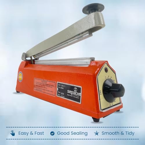 Image of 8 Inch Hot Bar Type Hand Sealer Machine for Silver & Laminated Pouches | Portable Manual Heat Sealing Tool for Plastic, Poly, PP & LDPE Bags | Pack of 1