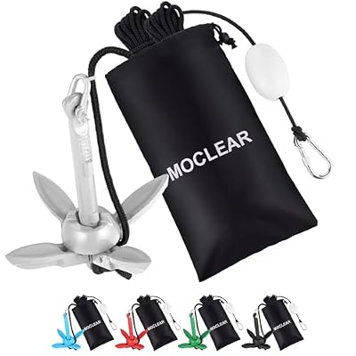 Moclear Kayak Anchor Kit, 1.5 lb Compact Folding Grapnel Anchor for Kayaks, Canoes, SUPs, Jet Skis, Small Boats - Lightweight Portable Marine Boat Anchor with Rust-Resistant Design (Silver)