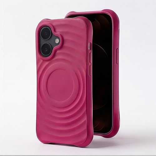 Image of amazon basics Shockproof Case for iPhone 16 | Ripple Pattern | Camera Protection | Protective Cover with Enhanced Grip & Wireless Charging Support - Maroon Red