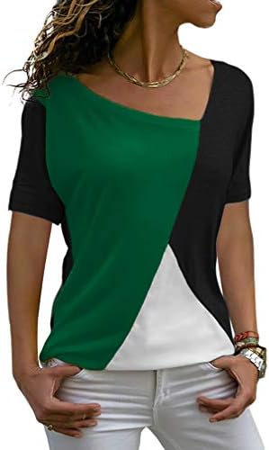 Womens Shirts Casual Tee Shirts Short Sleeve Patchwork Color Block Loose Fits Tunic Tops Blouses
