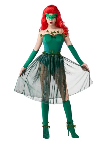 Spooktacular Creations 9 Pcs Green Ivy Costume, Womens Halloween Costumes 2025 with Wig for Cosplay Parties Comic Con