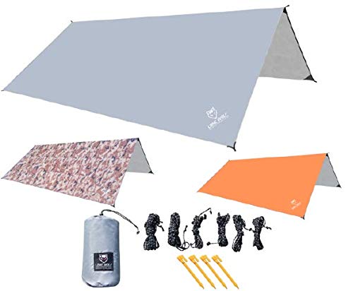 Lone Wolf 10.5' x 10.5' Lightweight Hammock Rain Fly Tent Tarp Water Proof Camping Shelter Ripstop Material UV Protection Sand Resistant Beach Blanket Essential Survival Gear (Gray)