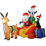 Outsunny Papá Noel Hinchable con Trineo, Pingüinos y Renos, Inflables de Navidad con Luces LED, Decoración de Navidad para Exterior e Interior, 180x120x155 cm