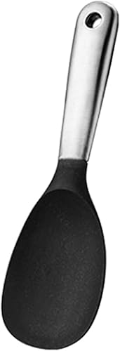BITWIT Wooden Spoons for Cooking, Stainless Steel Silicone Rice Spoon Home Dividing Canteen Food Spoon Non Stick Rice Spoon (Size  Silicone Black)