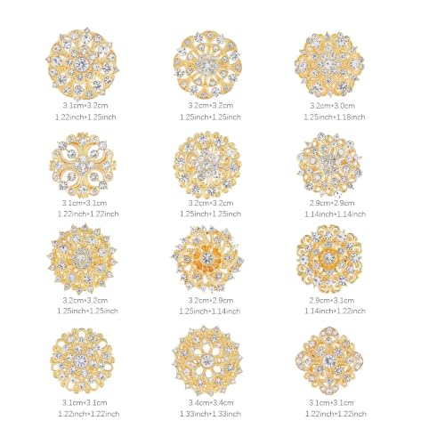 Image of 12 /36 Pieces Wedding Bouquet Brooches for Women Fashion, Rhinestone Bulk Flower Brooch Pins for Crafts