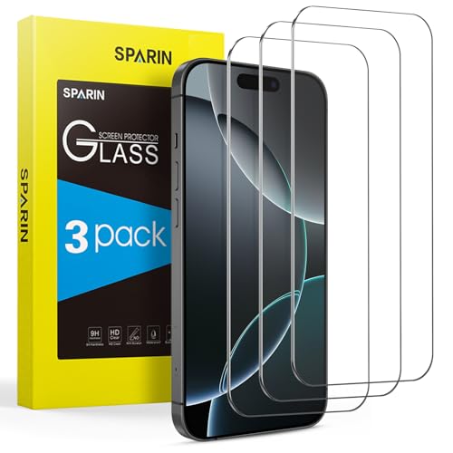 SPARIN Protector de Pantalla para iPhone 17/iPhone 17 Pro/iPhone16 Pro, Cristal Templado de 6,3 Pulgadas Cobertura Completo 9H Dureza, HD Transparente, 3 Pack