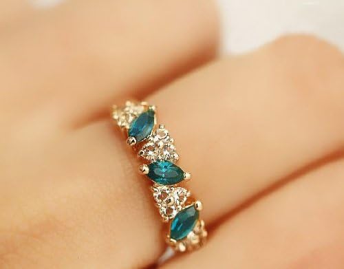 PRO Base Special Unique Attractive Casual Style Golden Plated Ring Dard Green Rhinestones Gemstones Rings