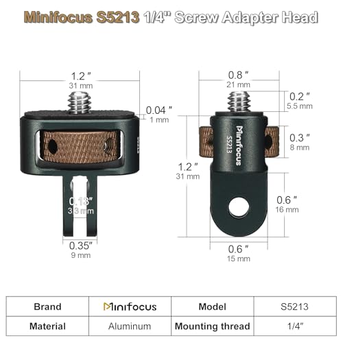 Adaptador de tornillo 1/4 para GoPro MINIFOCUS con soporte de trípode de aluminio 3