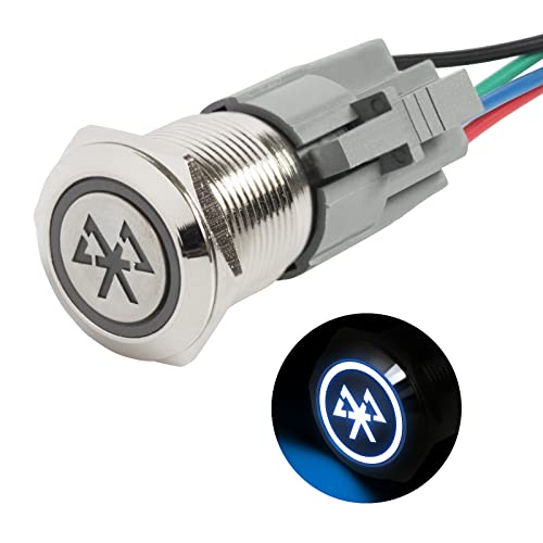 OSXCAUES 19mm 12V 24V Momentaner Drucktastenschalter 5 stifte mit Vorverdrahte Steckdose Wasserdicht Metall Push Button Schalter mit Ring LED-Licht und LED-Licht Bluetooth-Symbol (Blau) Cover
