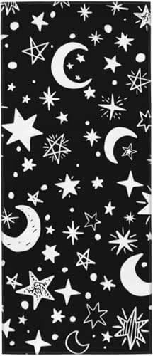 月と星 太陽と月 レトロ ブラック タオル フェイスタオル マイクロファイバー ホテル仕様 ふわふわ 柔らか肌ざわり ハンドタオル 吸水速乾 薄手 バス用品 プレゼント 12x27.5in