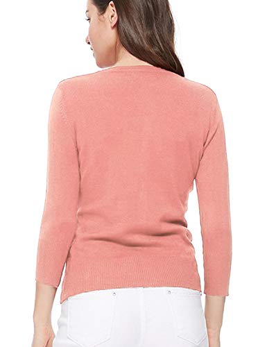 Image of Women's 3 /4 Sleeve Crew Neck Button Down Stretch Knit Cardigan Sweater (S-3XL)