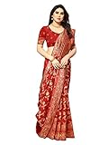Sidhidata Kanjivaram Banarasi Sari en soie jacquard avec chemisier pour femme (taille unique), Rouge, taille unique