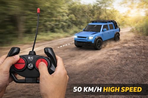 Image of TEC TAVAKKAL Remote Control Car for Kids & Adults, 50 Km /h High Speed RC Car with LED Headlights, 60+ Feet Range, Type-C Rechargeable Off-Road SUV Toy Car, 4 Direction Control (Blue)