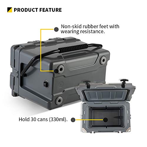 Echosmile Grey Cooler, 25 Quart Rotomolded Cooler, Portable 5 Day Ice Cooler, Heavy Duty Ice Chest (Built-In Bottle Openers, Fishing Rule, Cup Holders And Lockable Corners) For Camping, Fishing #TOP6