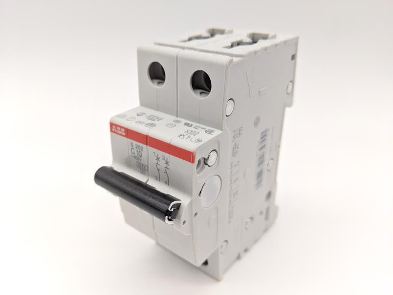 2CDS252001R0104 DIN Rail MOUNTABLE, (S202-C10), 10 AMP, 2 Pole, 4KV, 230/440 VAC, Circuit Breaker, C-Curve, 50/60 HZ