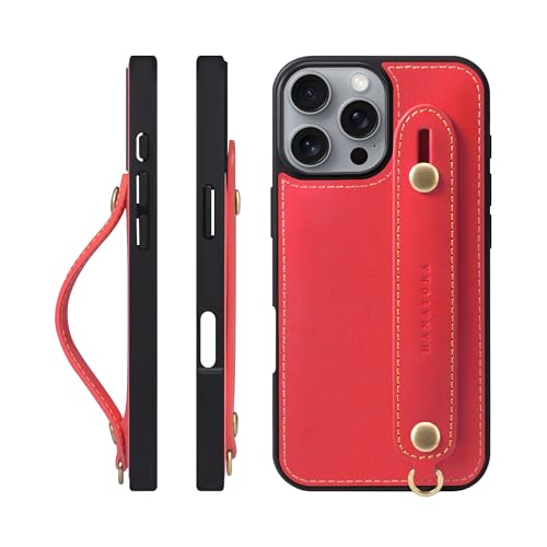 HANATORA for iPhone 16Pro �P�[�X �{�v �ϏՌ� �w�ʃx���g �X�g���b�v�����O �X�}�z�P�[�X �X�}�z �X�^���h�@�\ �R�[�h�z���_�[ �K���X�t�B���� �t�� �I�C���h���U�[ �M�t�g ���b�h GH-16Pro-Red-m