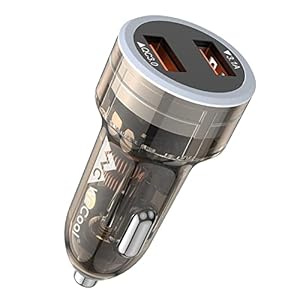 WeCool Smart 36W Fast Car Charger with Dual USB Port, Qualcomm Certified 3.0 Quick Charge Technology. Compatible with iPhone,Tablets, Smartphones Other USB Devices, Transparent
