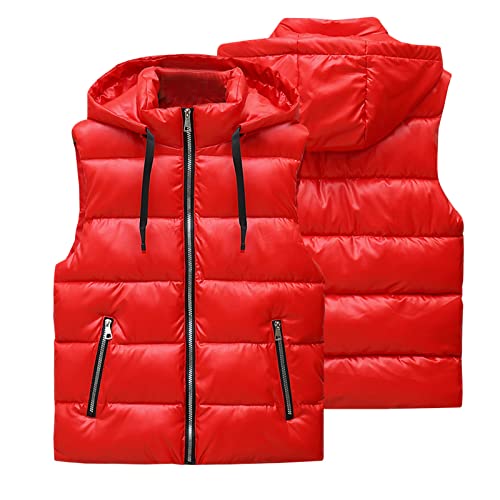 hlysgo Mens Shiny Metallic Puffer Vest Winter Warm Padded Zip Up Hooded Quilted Vest Sleeveless Down Jackets Outerwear2
