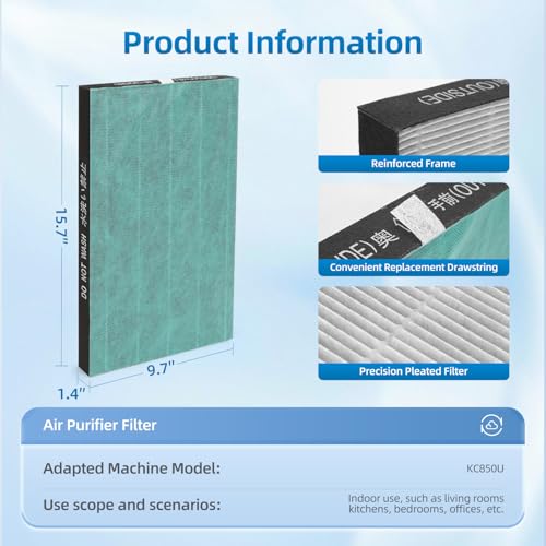 Image of KC-850U Replacement Filter Set Compatible with Sharp KC850U Air Purifier,Part Number FZ-C100HFU (2 Pack)