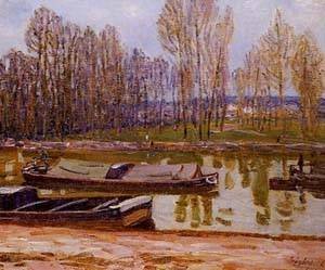 Peinture à l'huile Alfred Sisley reproduction tableau impressionniste paysage canal 24x36