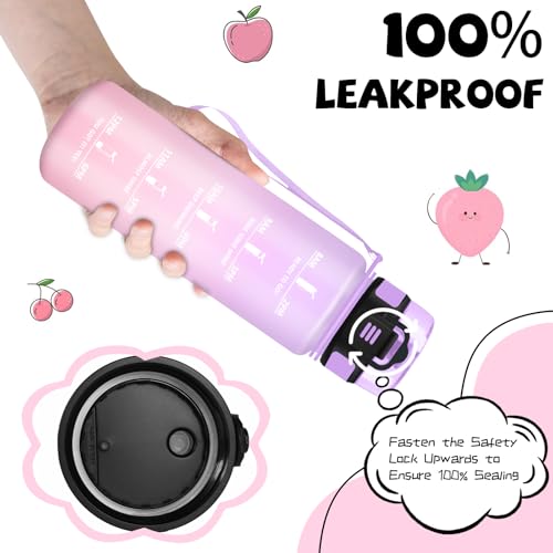 Grsta Trinkflasche- 500ml- Wasserflasche Kinder, Trinkflasche Auslaufsicher, Wasserflasche mit Zeitmarkierung, Leicht zu Reinigen, Flasche mit Uhrzeit, für Schule, Büro, Outdoor, Running, Camping