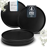 Stoneware Dinner Plates Set - Matte Black, 10.2' Lipped Edges, Dishwasher & Microwave Safe