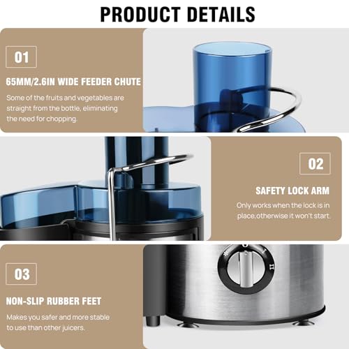 1000W Juicer Machines Whole Fruit and Vegetable Juice Extractor,Centrifugal Juicer with 2 Speed Control for Fruit and Vegetables - Image 6