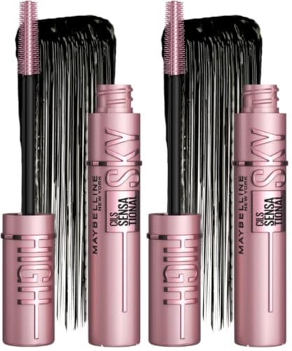 Maybelline New York, Máscara de Pestañas Lash Sensational Sky High, Longitud sin Límites y Volumen Redefinido, Negro (Paquete de 2)