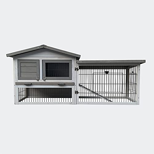 Hühnerstall hellgrau 144x52,5x68,5cm, Holz, Nisthaus & Freilauf, ausziehbare Schale für Reinigung – Bild 5