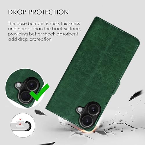 Image of Amazon Brand-Solimo Flip Leather Mobile Cover (Soft & Flexible Back case) for Apple iPhone 16 (Green)