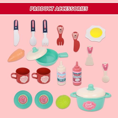 Image of PUREjoy 3in1 Plastic Pretend Play Portable 28 pcs Kitchen Set for Girls and Boys