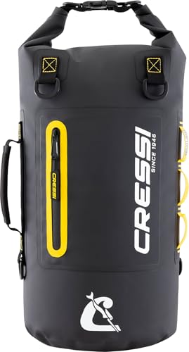 Cressi desde 1946 - Ocelot Dry Bag - Bolsa Estanca Impermeable Unisex para Mar, Barco y Actividades Acuáticas, Disponible en Tamaño Pequeño, Mediano y Grande, Negro/Amarillo 20 L